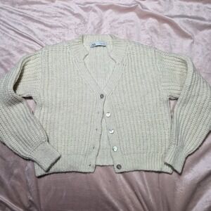 ZARA Womens Chunky Knit Sweater‎ Sz Small Button Down
